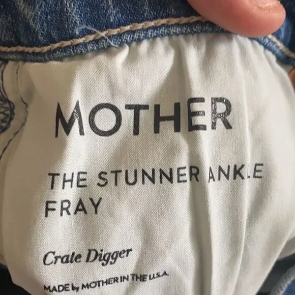 Mother The Stunner Ankle Fray Distressed Blue Denim Jeans Casual Crate Digger - Picture 15 of 16